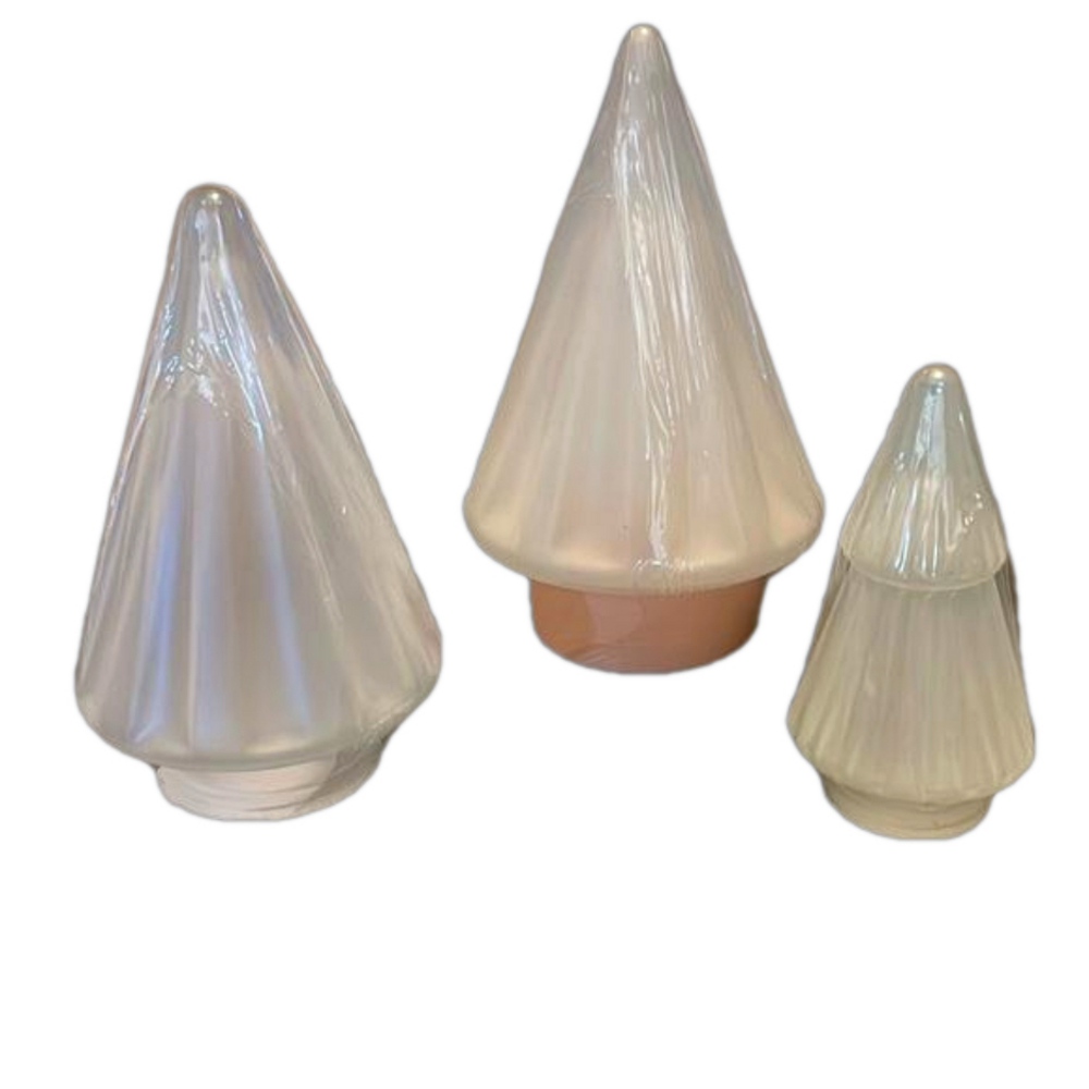 Set of 3 Glass Frosted Tree Decor Set